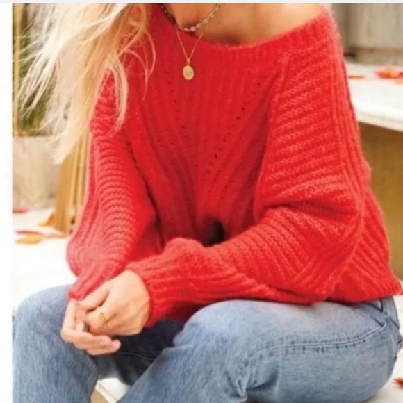 Free People Sweaters - Free People 'Carter' Fuzzy-Knit Pullover Sweater, Red Hot - Size Medium